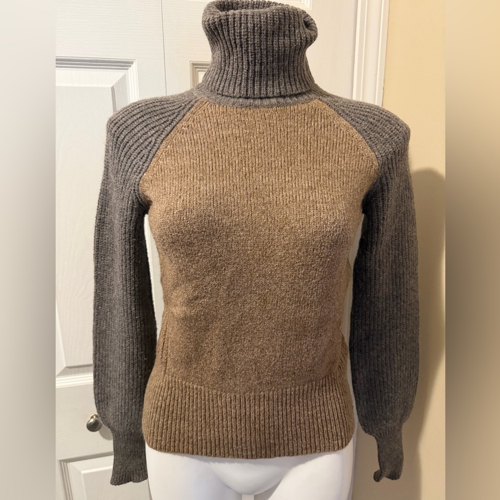 Tory Burch Brown and Gray Moreno Wool Blend Turtleneck Sweater, Size S - Picture 1 of 12